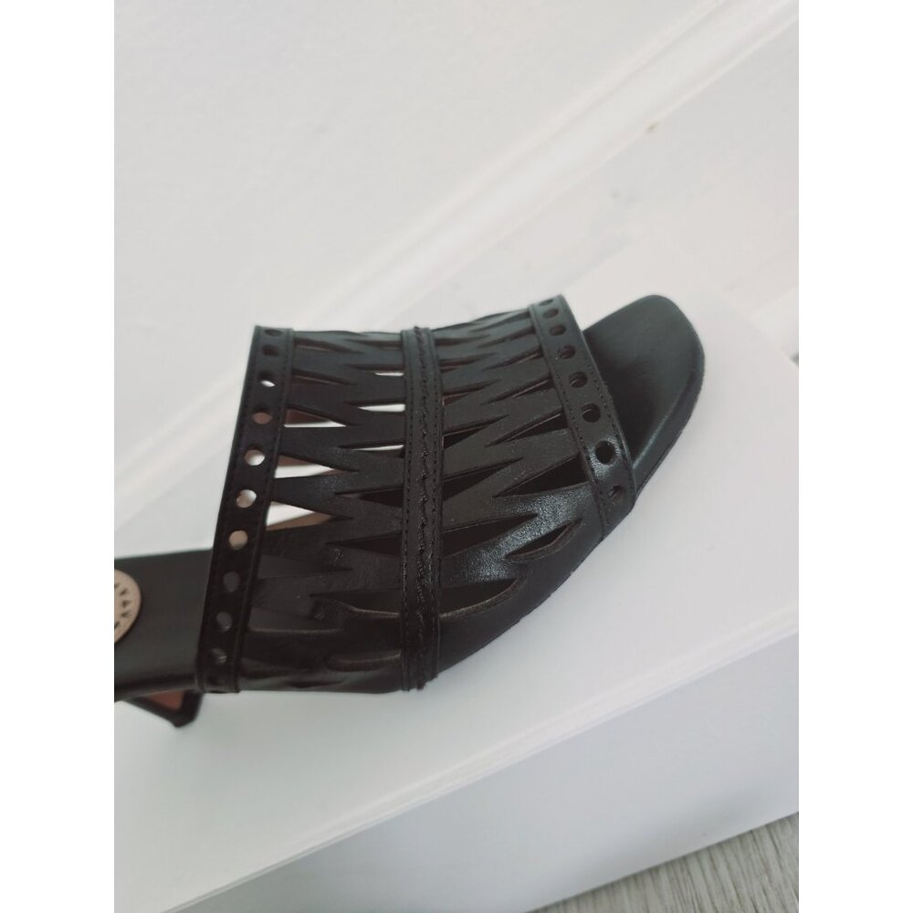 Alaia Paris Cutout Leather Black Slip On Open Toe Kitten Heels Mules Shoes 37 7 - Picture 4 of 11